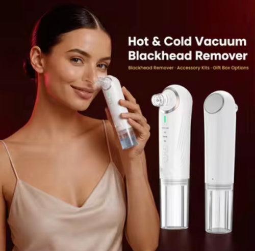Hot and cold hydro vacuum pore cleansing device for at-home facial care