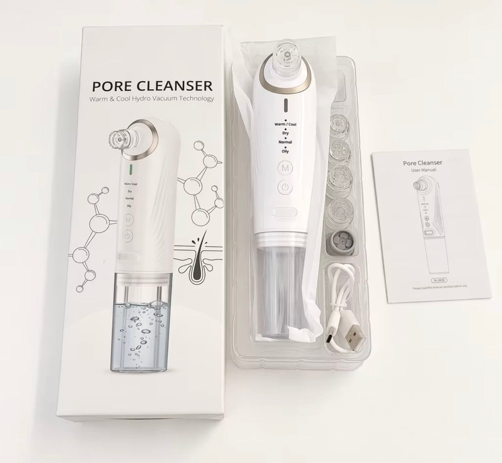 Hot and cold hydro vacuum pore cleanser kit with accessories and user manual