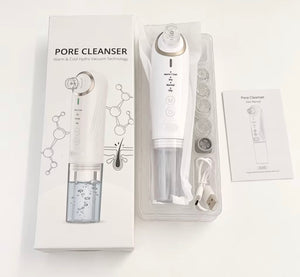 Hot and cold hydro vacuum pore cleanser kit with accessories and user manual