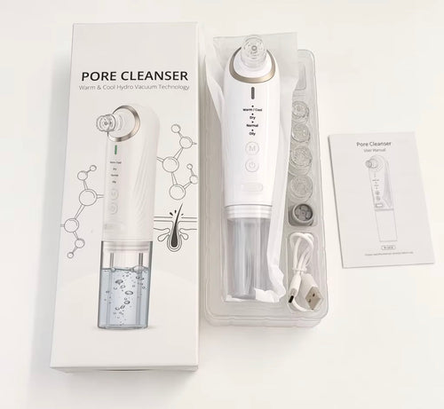 Hot and cold hydro vacuum pore cleanser kit with accessories and user manual