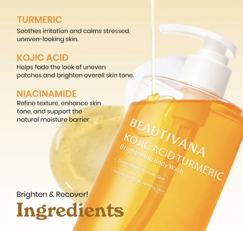 Beautivana body wash key ingredients turmeric kojic acid and niacinamide