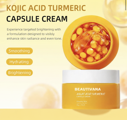 Beautivana Kojic Acid Turmeric Capsule Cream smoothing hydrating and brightening benefits