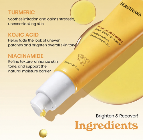 Beautivana eye gel serum ingredients turmeric kojic acid and niacinamide