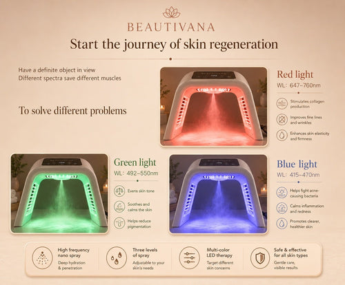 Beautivana LED Photon Therapy Nano Mist Spa Device – 7 Color Light Therapy Skin Rejuvenation System - Beautivana