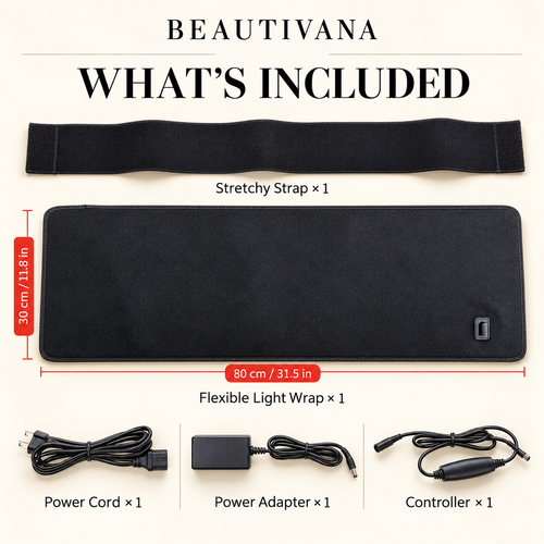 Beautivana flexible light mat kit contents and dimensions