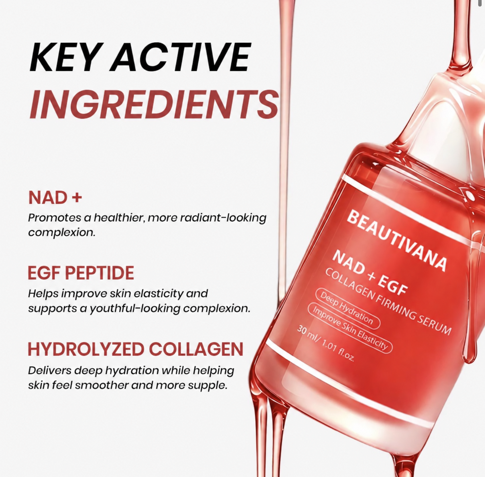 Beautivana NAD EGF and hydrolyzed collagen key ingredients