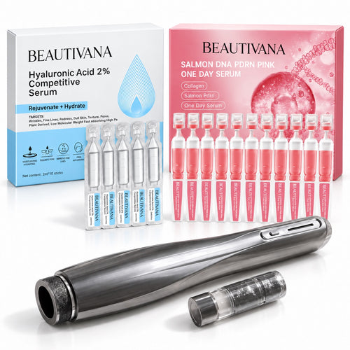 Beautivana nano water light pen with both hyaluronic acid and pink PDRN serum ampoule sets included