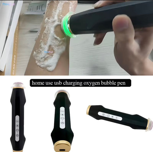 Oxygen bubble pen in use with foaming skincare pod