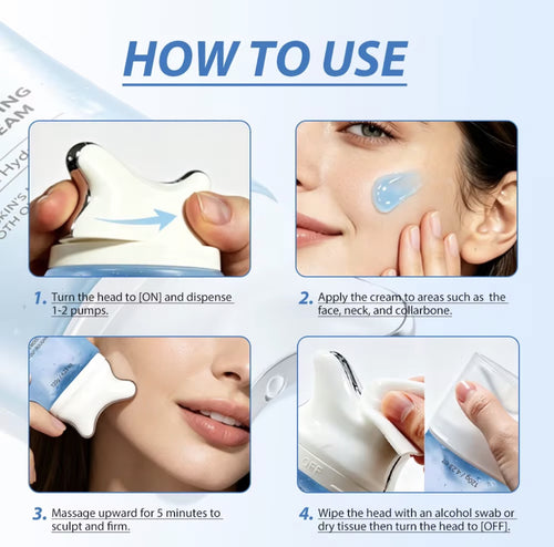 How to use Beautivana PDRN Peptide Hydrating Gua Sha Cream with steps for application and massage techniques.