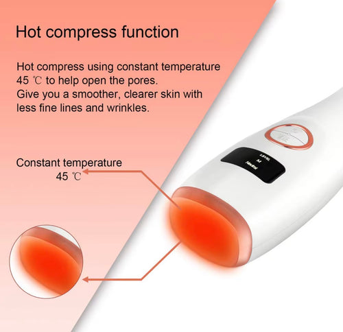 Pore vacuum device warming surface for pre-cleansing facial care