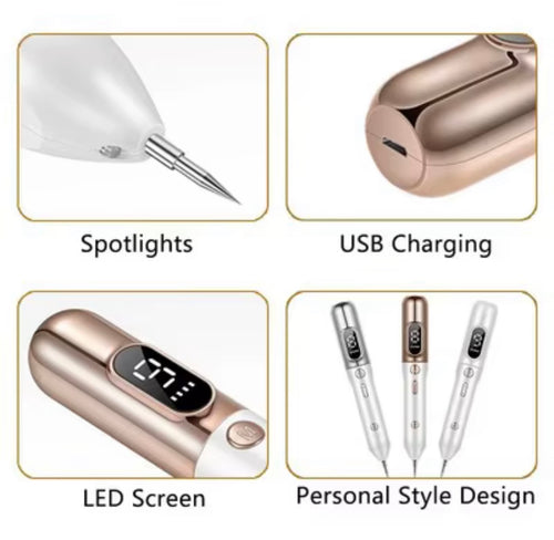 Precision beauty pen featuring LED screen USB charging and replaceable tip