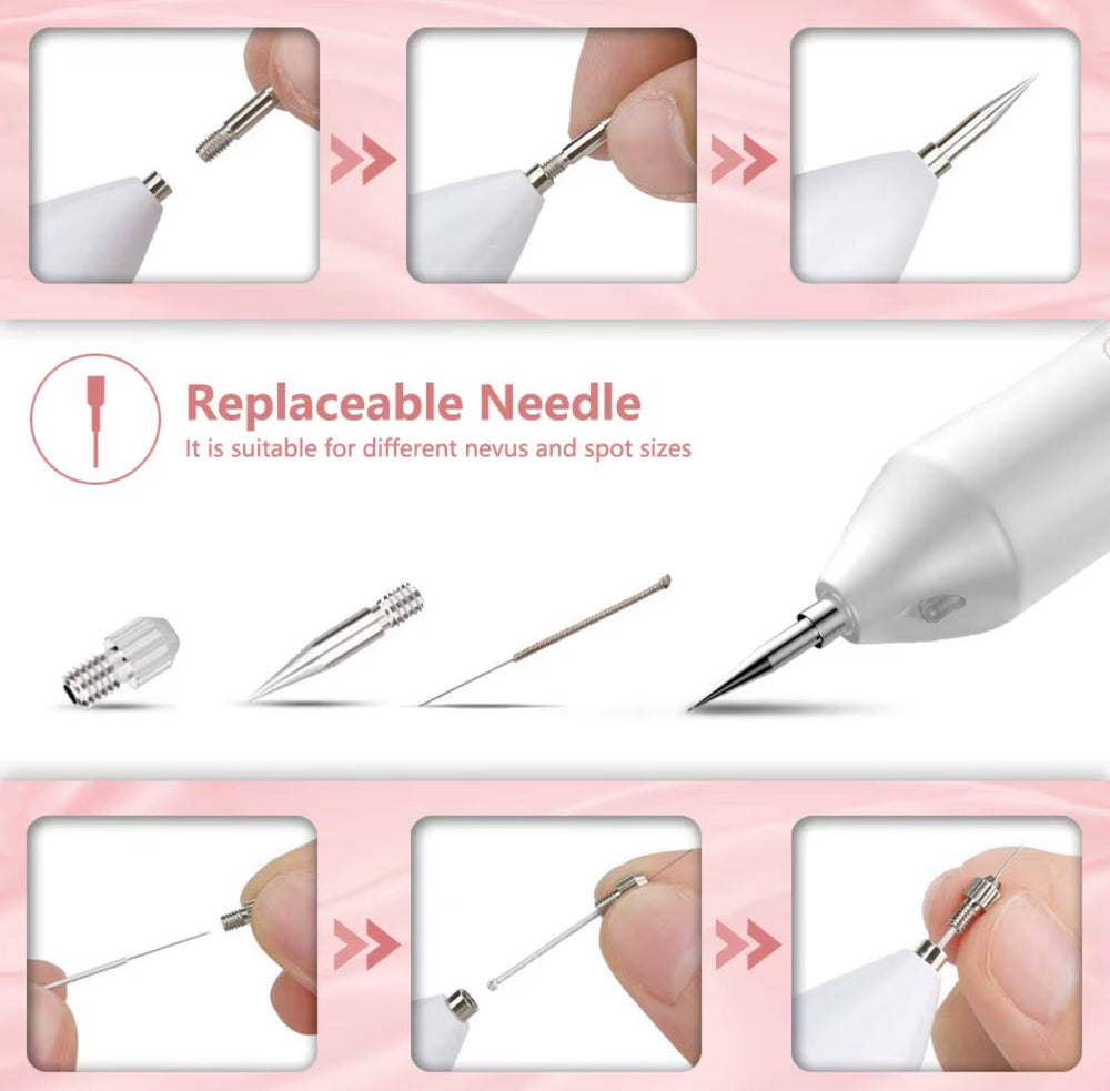 Precision beauty pen with replaceable fine tips and attachment demonstration
