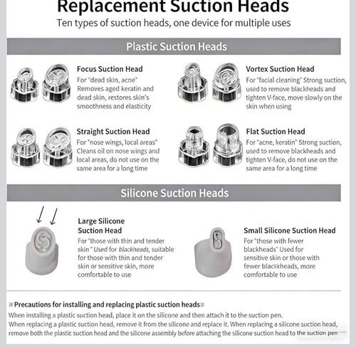 Replacement plastic and silicone suction heads