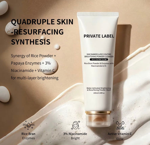 Rice enzyme powder cleanser featuring rice bran enzymes niacinamide and vitamin C
