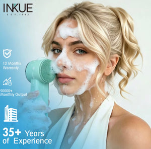 Silicone facial cleansing brush in use