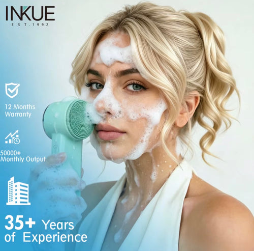 Silicone facial cleansing brush in use