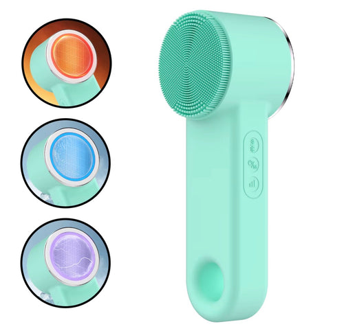 Silicone facial cleansing brush with multiple light modes