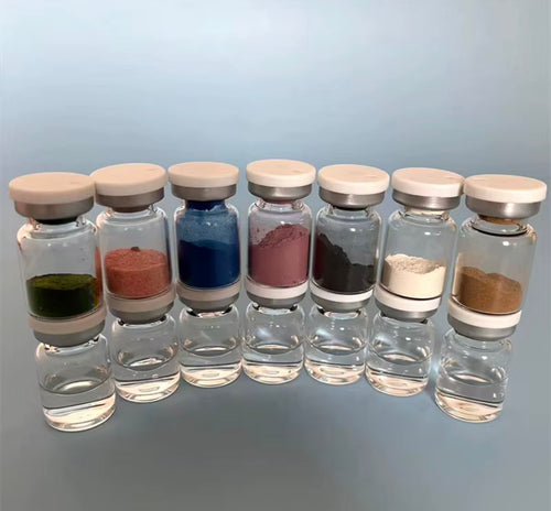 Assorted sponge spicule powder and liquid treatment vials