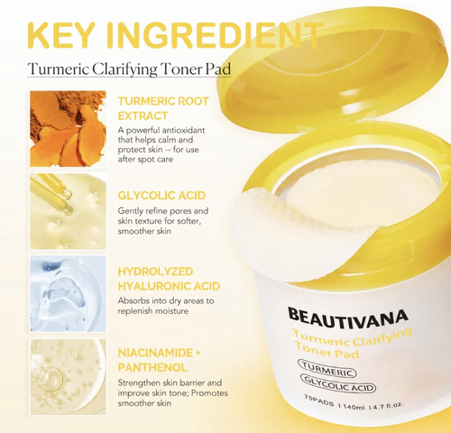 Beautivana Turmeric Clarifying Toner Pads key ingredients