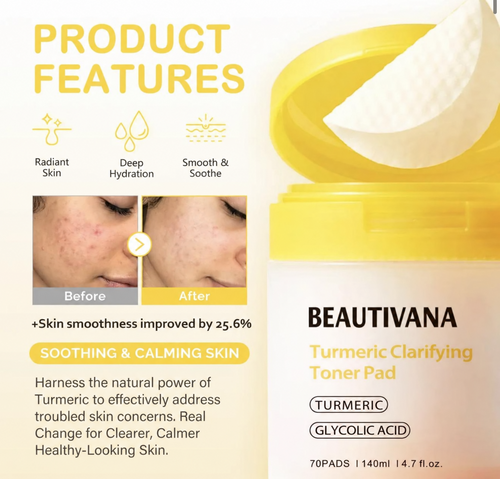 Beautivana Turmeric Clarifying Toner Pads features