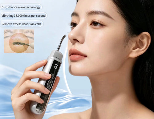 Ultrasonic skin scrubber used in facial skincare routine
