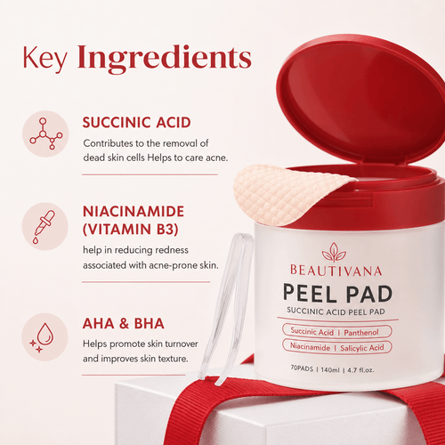 Exfoliating Toner Pads with Succinic Acid, AHA & BHA - Beautivana