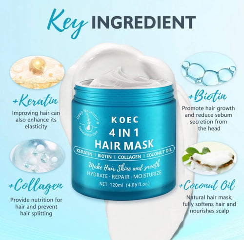 KOEC 4 in 1 Hair Mask key ingredients keratin biotin collagen coconut oil
