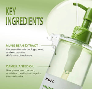 KOEC Mung Bean Cleansing Oil key ingredients mung bean extract and camellia seed oil