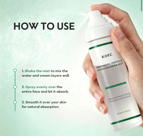How to use KOEC Panthenol Centella Hydrating Repair Mist facial spray
