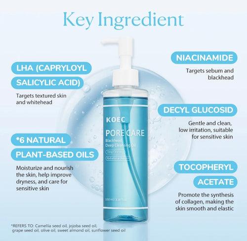 KOEC cleansing oil with LHA niacinamide and plant oils