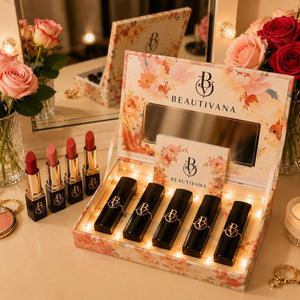 Luxury 5-Piece Lipstick Gift Set with Decorative Box – Cream Matte Lipsticks - Beautivana