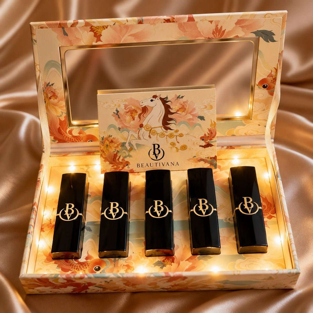Luxury 5-Piece Lipstick Gift Set with Decorative Box – Cream Matte Lipsticks - Beautivana