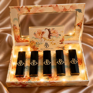 Luxury 5-Piece Lipstick Gift Set with Decorative Box – Cream Matte Lipsticks - Beautivana