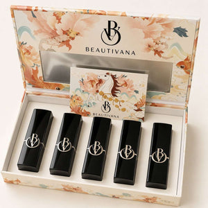 Luxury 5-Piece Lipstick Gift Set with Decorative Box – Cream Matte Lipsticks - Beautivana