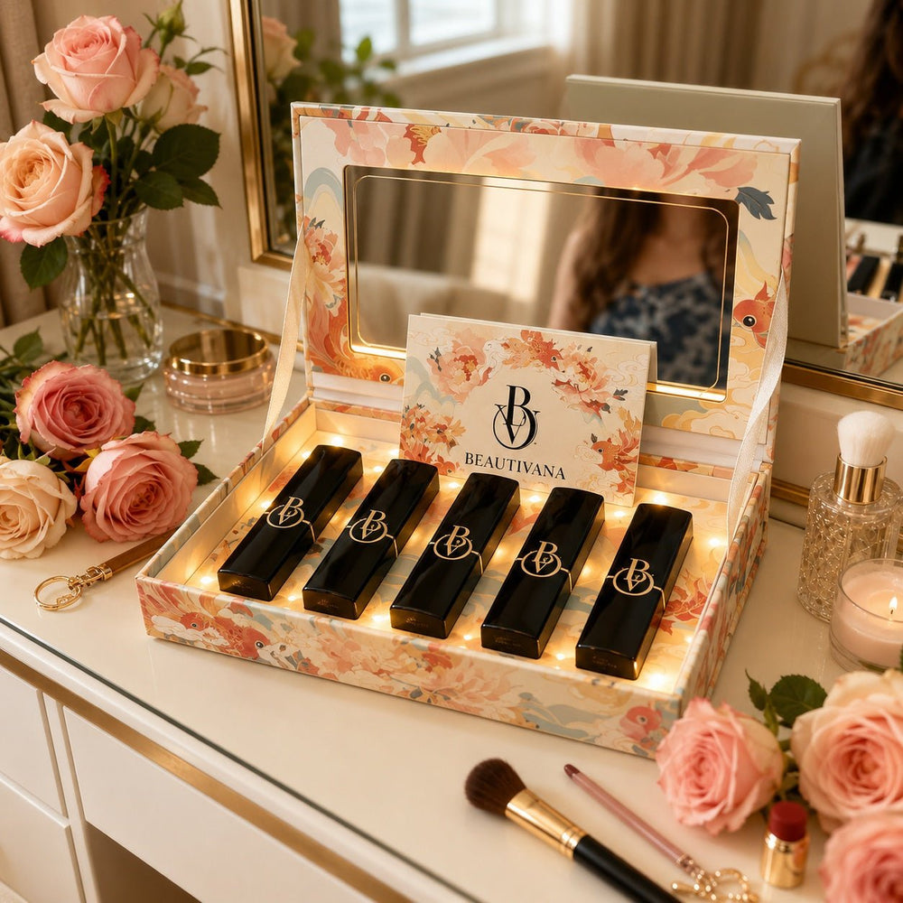 Luxury 5-Piece Lipstick Gift Set with Decorative Box – Cream Matte Lipsticks - Beautivana