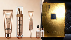 Mercilen Premium Diamond Gold Korean Skin Care Beauty Set, Luxury Skincare Collection with Vitamin C Essence Hydrating Anti-Aging Serum for Face Beauty Skin Care Set