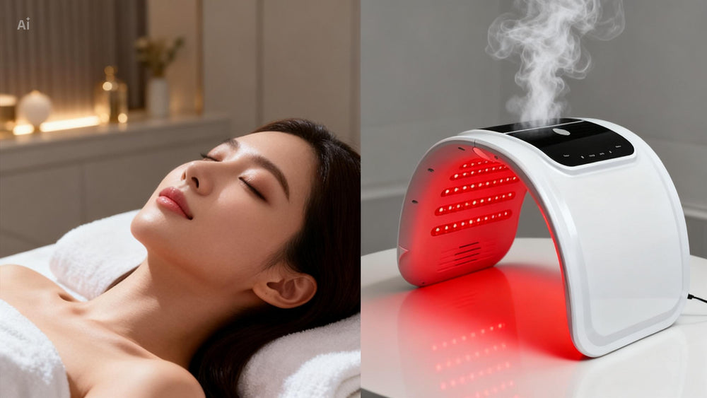Beautivana Red Light Therapy Facial Device with Steam Mist – LED Photon Skin Rejuvenation Machine for Anti Aging, Collagen Boosting, Wrinkle Reduction & Acne Treatment – Professional At-Home Face Light Therapy