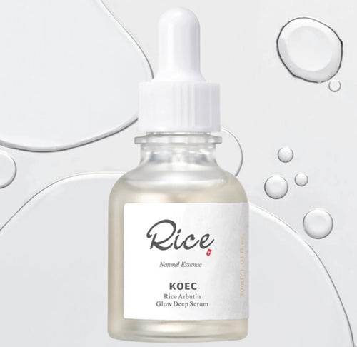 Rice and alpha arbutin glow serum bottle and lightweight texture