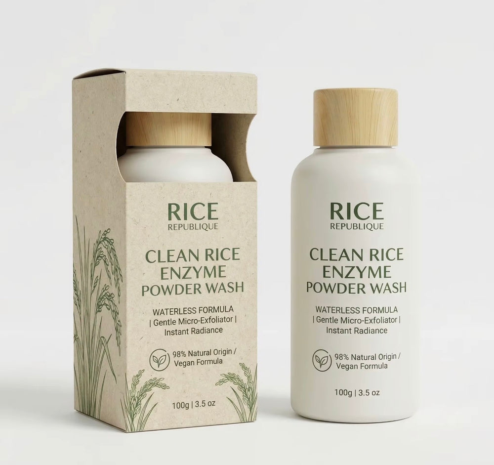 Rice Republique Clean Rice Enzyme Powder Wash 100g bottle and retail box