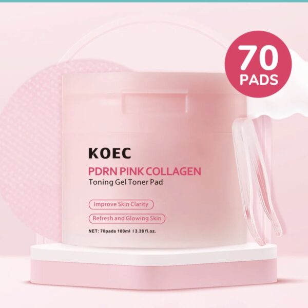 KOEC PDRN Pink Collagen Toning Gel Toner Pads – 70 Pads / 100 mL for Radiance & Clarity